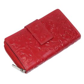    S. Belmonte tlačený vzor, červená dámska kožená peňaženka 15,5 × 9 cm
