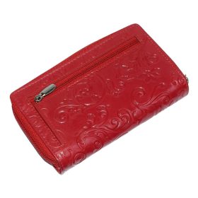    S. Belmonte tlačený vzor, červená dámska kožená peňaženka 15,5 × 9 cm