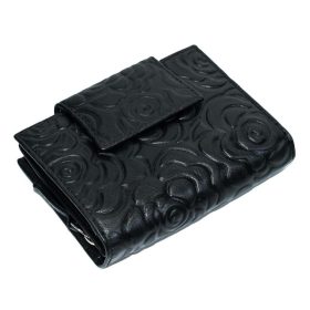    Čierna kožená dámska peňaženka s potlačou kvetov Sylvia Belmonte