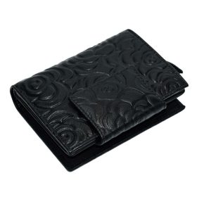    Čierna kožená dámska peňaženka s potlačou kvetov Sylvia Belmonte