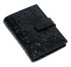  Čierny kožený držiak na karty s tlačeným vzorom ruží