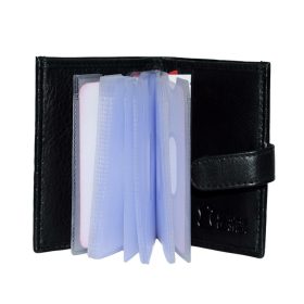    Čierny kožený držiak na karty s tlačeným vzorom ruží