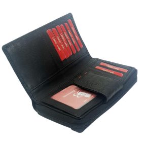    S. Belmonte tlačený vzor, čierna dámska kožená peňaženka 16 x 9,5 cm