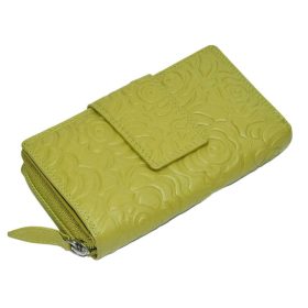    S. Belmonte tlačený vzor, zelená dámska kožená peňaženka 16 x 9,5 cm