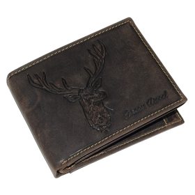    Poľovnícka kožená peňaženka GreenDeed tmavohnedá s potlačou hlavy jeleňa 12 × 9,5 cm