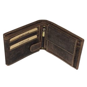    Poľovnícka kožená peňaženka GreenDeed tmavohnedá s potlačou hlavy jeleňa 12 × 9,5 cm