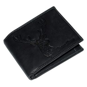    Čierna kožená peňaženka s potlačou hlavy jeleňa GreenDeed 12 × 9,5 cm