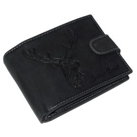    Poľovnícka kožená peňaženka GreenDeed čierna s potlačou hlavy jeleňa 12 × 9,5 cm