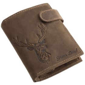    Čierna kožená peňaženka s potlačou hlavy jeleňa GreenDeed 12 × 9,5 cm