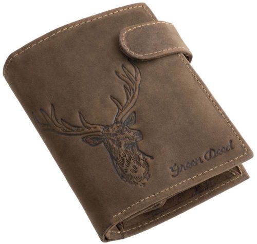  Čierna kožená peňaženka s potlačou hlavy jeleňa GreenDeed 12 × 9,5 cm