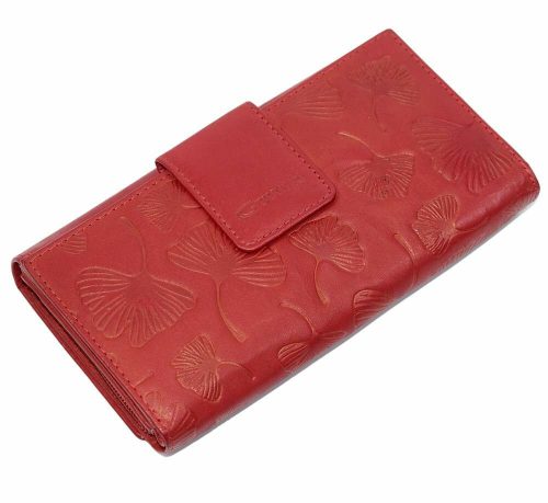  Dámska kožená peňaženka Giultieri červená s tlačeným vzorom, klip, 17,5 x 9 cm