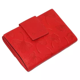    Giultieri: tlačený vzor listov, červená dámska kožená peňaženka 14 x 10 cm