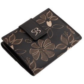    Čierna kožená dámska peňaženka s potlačou kvetov Sylvia Belmonte