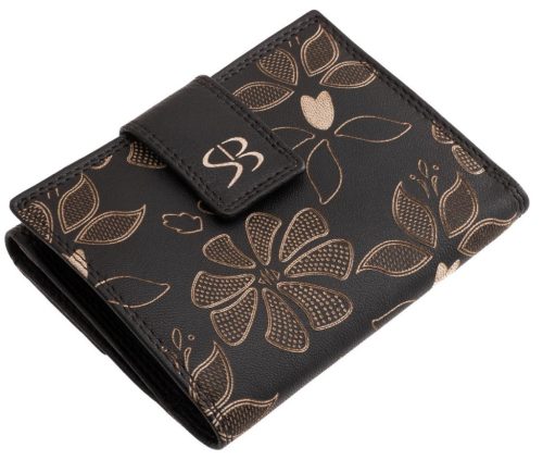  Čierna kožená dámska peňaženka s potlačou kvetov Sylvia Belmonte