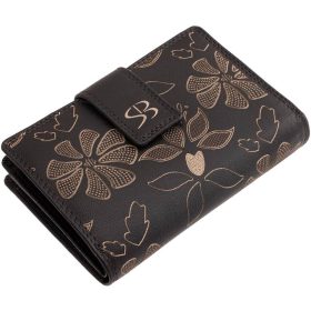    Čierna kožená dámska peňaženka s potlačou kvetov Sylvia Belmonte