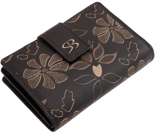  Čierna kožená dámska peňaženka s potlačou kvetov Sylvia Belmonte