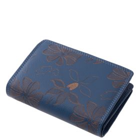    Čierna kožená dámska peňaženka s potlačou kvetov Sylvia Belmonte