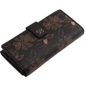    Čierna kožená dámska peňaženka s potlačou kvetov Sylvia Belmonte