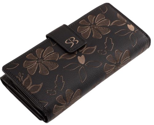  Čierna kožená dámska peňaženka s potlačou kvetov Sylvia Belmonte