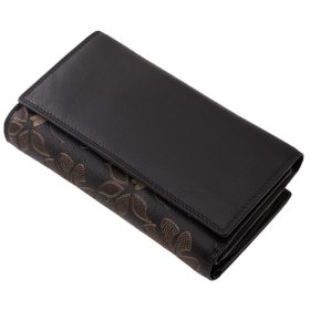    Čierna kožená dámska peňaženka s potlačou kvetov Sylvia Belmonte