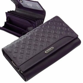    Giultieri: fialová dámska kožená peňaženka s tlačeným vzorom 16,5 x 10 cm