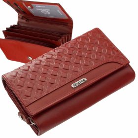    Giultieri: dámska červená kožená peňaženka s tlačeným vzorom 16,5 x 10 cm