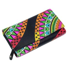    Giultieri: Motív mandaly, veľká čierna dámska kožená peňaženka, aktovka