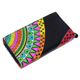    Giultieri: Motív mandaly, veľká čierna dámska kožená peňaženka, aktovka