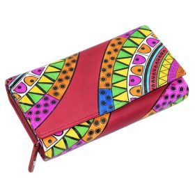    Giultieri: Motív mandaly, veľká červená dámska kožená peňaženka, kufrík