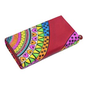    Giultieri: Motív mandaly, veľká červená dámska kožená peňaženka, kufrík