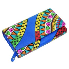    Giultieri: Motív mandaly, veľká modrá dámska kožená peňaženka, aktovka