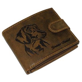    Hnedá kožená peňaženka GreenDeed s potlačou jazvečíka, RFID 11,8 × 9,5 cm