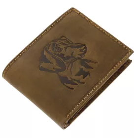    Hnedá kožená peňaženka GreenDeed s potlačou jazvečíka, RFID 11,8 × 9,5 cm