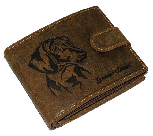  Hnedá kožená peňaženka GreenDeed s potlačou jazvečíka, RFID 11,8 × 9,5 cm