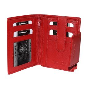    Dámska kožená peňaženka La Scala červenej farby s komplexným remienkom 10 × 12 cm