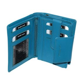    Dámska kožená peňaženka La Scala široký remienok tyrkysovej farby 10 × 12 cm