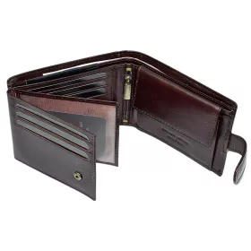    Vester pánska tmavohnedá kožená peňaženka so širokým remienkom 12,3 × 9,3 cm