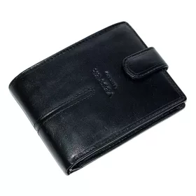    Vester pánska čierna kožená peňaženka so širokým remienkom 12,3 × 9,3 cm