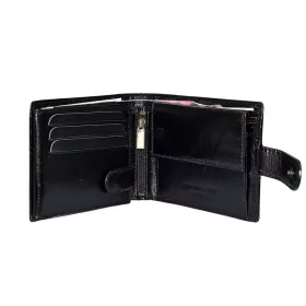    Vester pánska čierna kožená peňaženka so širokým remienkom 12,3 × 9,3 cm