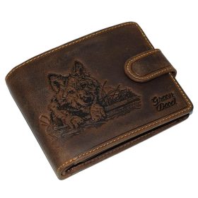    Lovecká kožená peňaženka GreenDeed s klipom a potlačou vlka