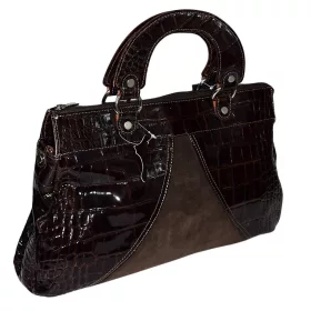    Rialto talianska dámska tmavohnedá kožená kabelka croc 40 x 24,5 cm