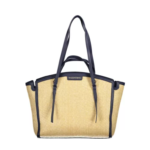  Dámska kabelka cez rameno Valentino Bags béžovo-tmavomodrá s rafiovým efektom 35 x 29 x 11 cm