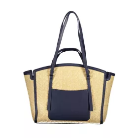    Dámska kabelka cez rameno Valentino Bags béžovo-tmavomodrá s rafiovým efektom 35 x 29 x 11 cm