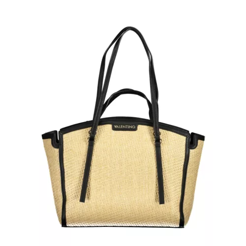  Dámska kabelka cez rameno Valentino Bags béžovo-čierna s rafiovým efektom 35 x 29 x 11 cm