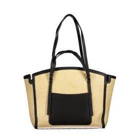    Dámska kabelka cez rameno Valentino Bags béžovo-čierna s rafiovým efektom 35 x 29 x 11 cm