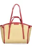  Dámska kabelka cez rameno Valentino Bags béžovo-červená s rafiovým efektom 35 x 29 x 11 cm
