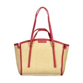    Dámska kabelka cez rameno Valentino Bags béžovo-červená s rafiovým efektom 35 x 29 x 11 cm