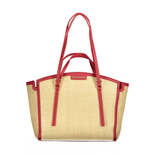  Dámska kabelka cez rameno Valentino Bags béžovo-červená s rafiovým efektom 35 x 29 x 11 cm