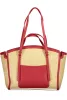  Dámska kabelka cez rameno Valentino Bags béžovo-červená s rafiovým efektom 35 x 29 x 11 cm