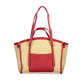    Dámska kabelka cez rameno Valentino Bags béžovo-červená s rafiovým efektom 35 x 29 x 11 cm